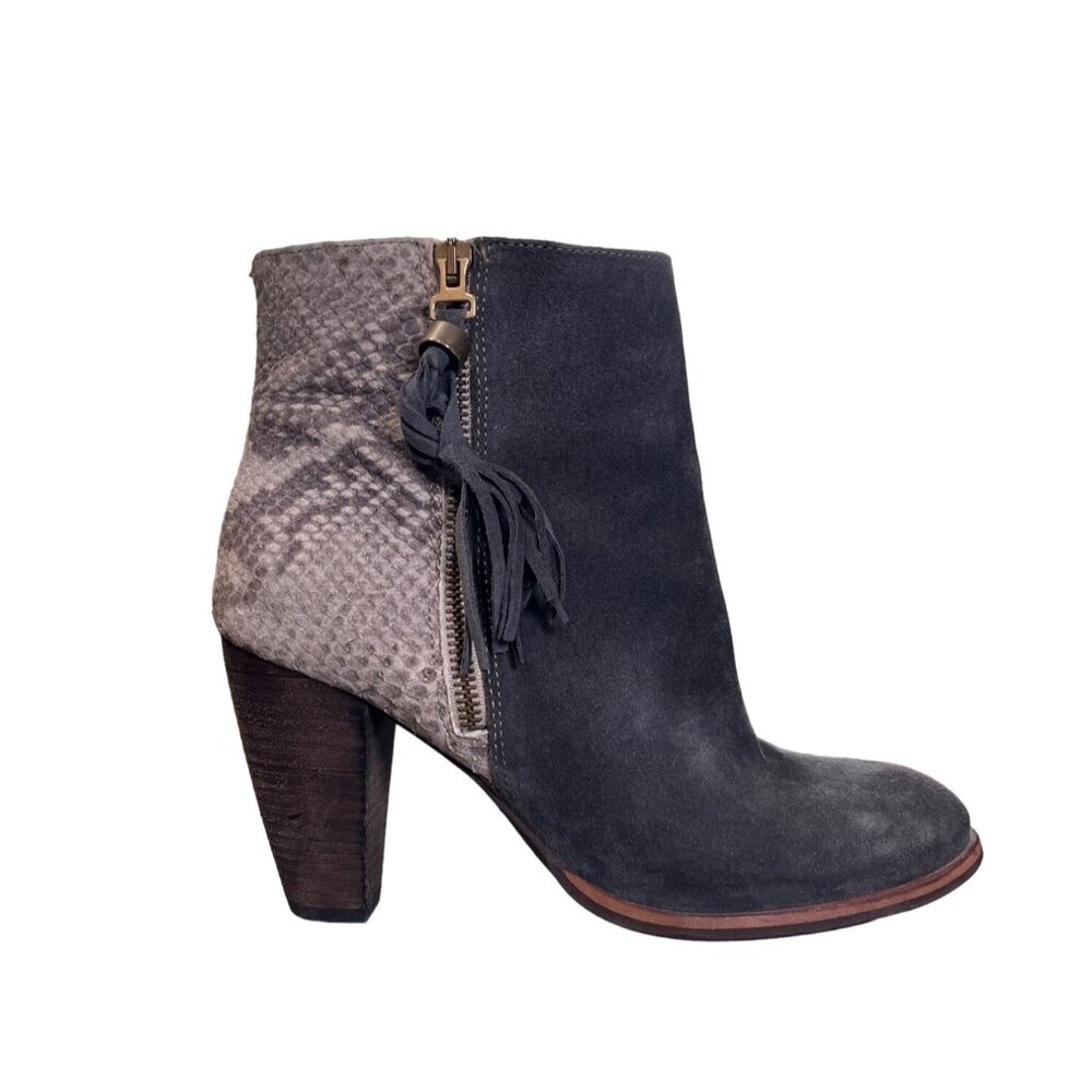 Alpe Women's Suede & Snakeskin Heeled Ankle Boots Size 39 / US 8 Gray Spain - Picture 6 of 10